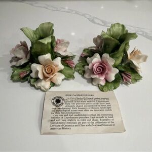 Porcelain Floral Candle Holders in Pink, Cream & Green